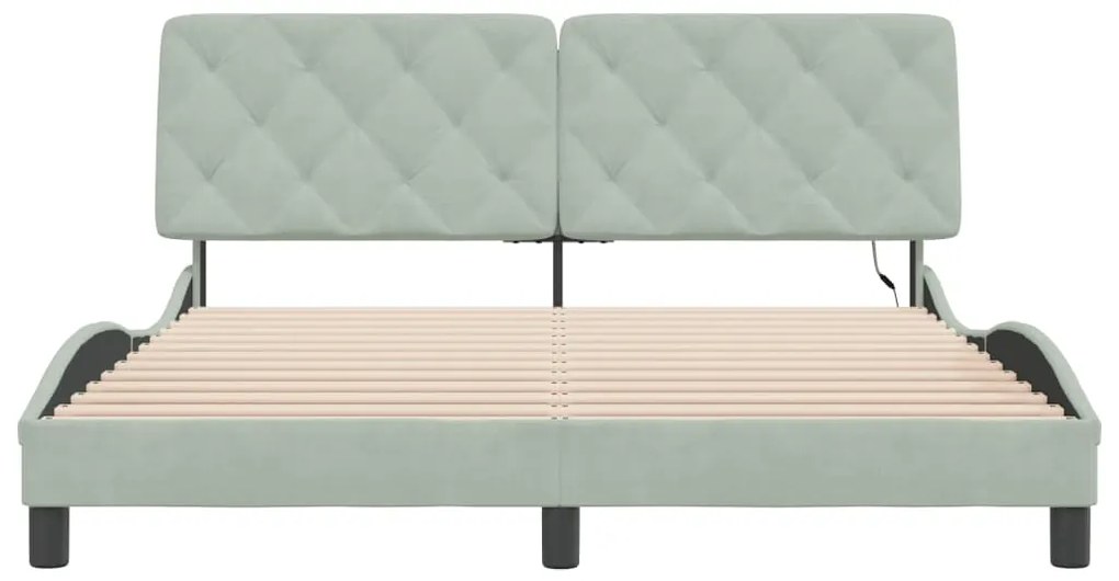 Estrutura de cama c/ luzes LED 160x200 cm veludo cinzento-claro