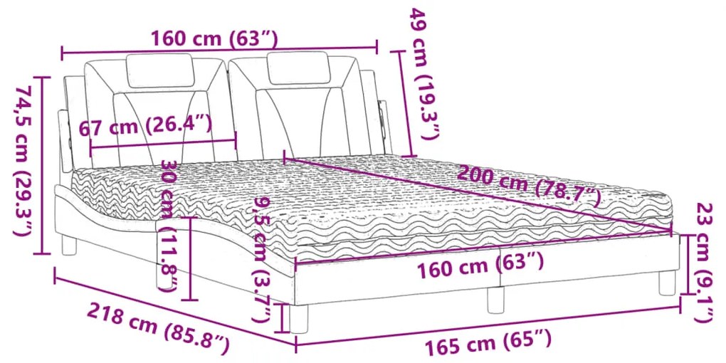 Cama com colchão 160x200 cm couro artificial castanho