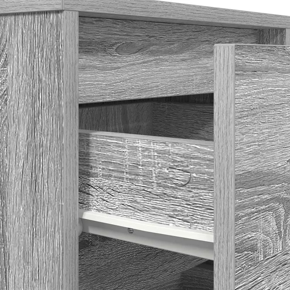 Mesa de cabeceira com luzes LED 38x34x65 cm cinzento-sonoma