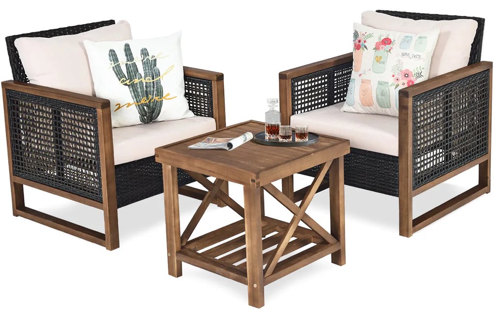 Conjunto de Móveis de Jardim "Relax" com 2 Sofás de Rattan PE e Mesa d