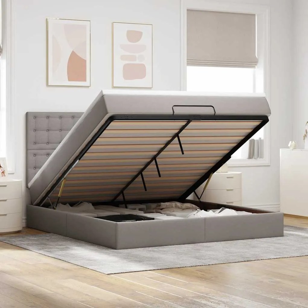 moldura de cama otomana vidaXL com tecido Taupe 180x200cm