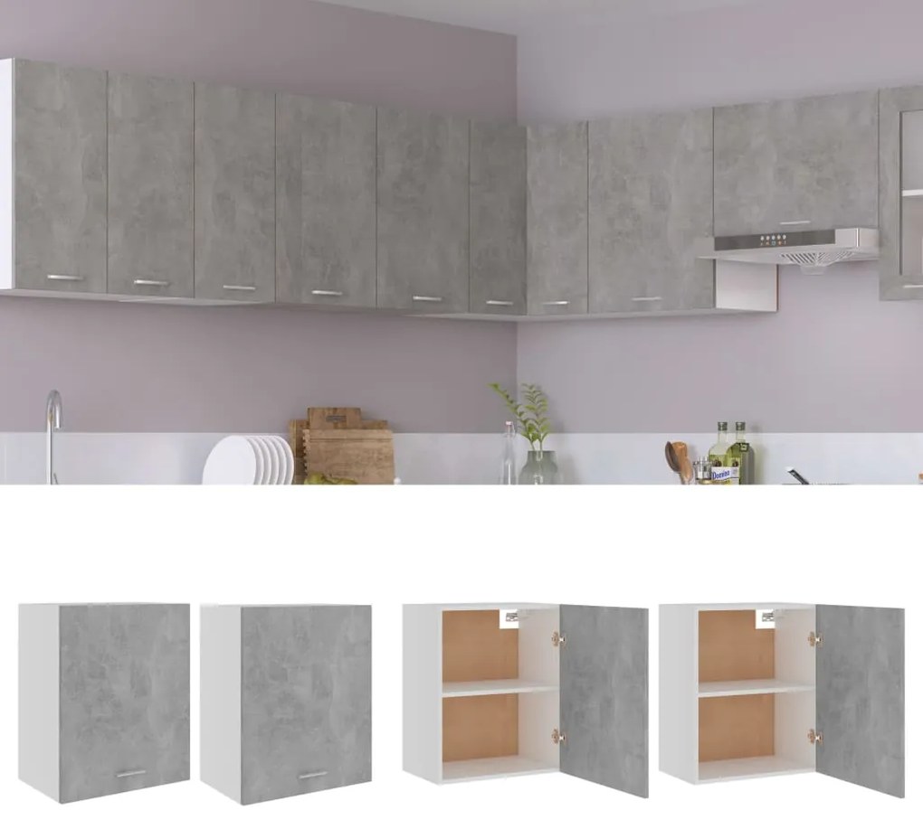 805082 vidaXL Armários parede 2pcs 50x31x60cm derivados madeira cinza cimento