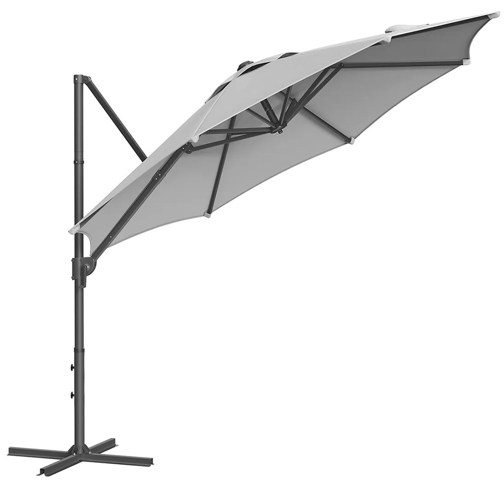 Guarda-sol Jardim Ø 300 cm UPF 50+ com manivela e base em cruz Cinzento