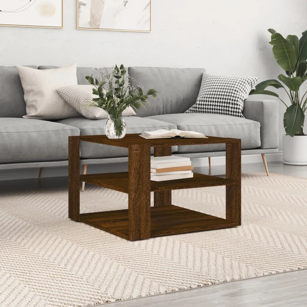 vidaXL Mesa centro 59,5x59,5x40cm derivados madeira carvalho castanho