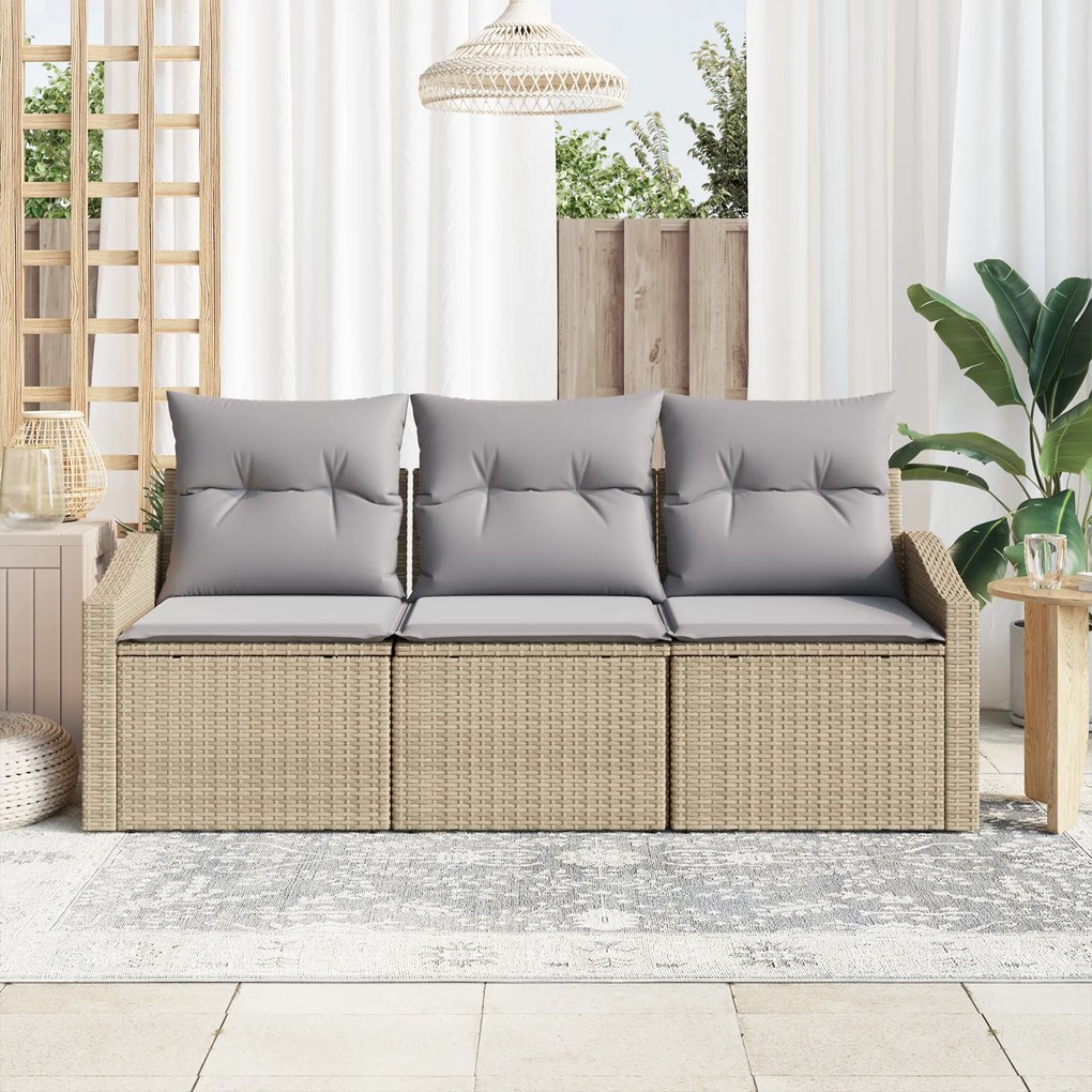 Conjunto de Jantar de Jardim 3 Peças com Almofadas Bege em Rattan Sint