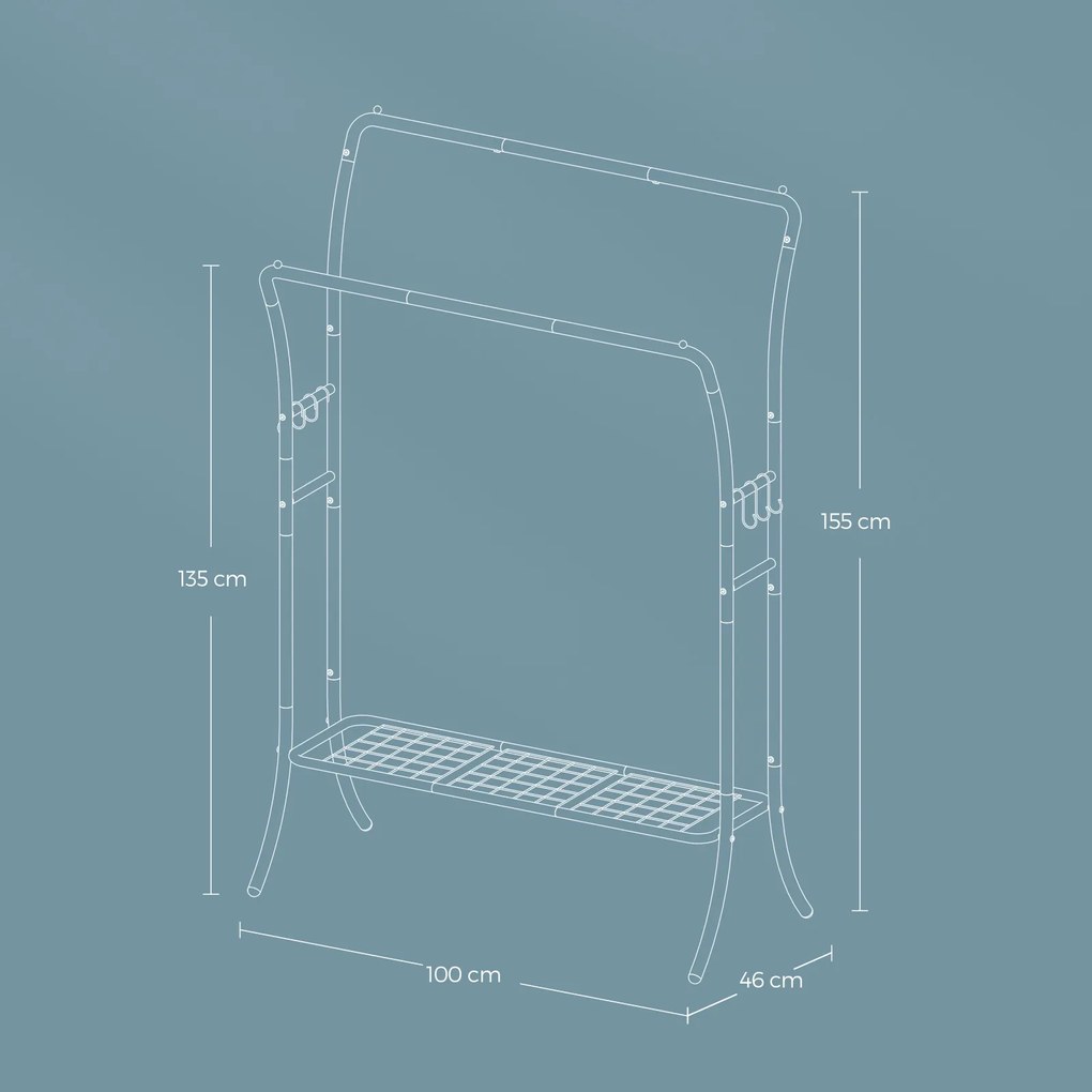 Guarda roupa em metal com 6 ganchos 46 x 100 x 155 cm Preto