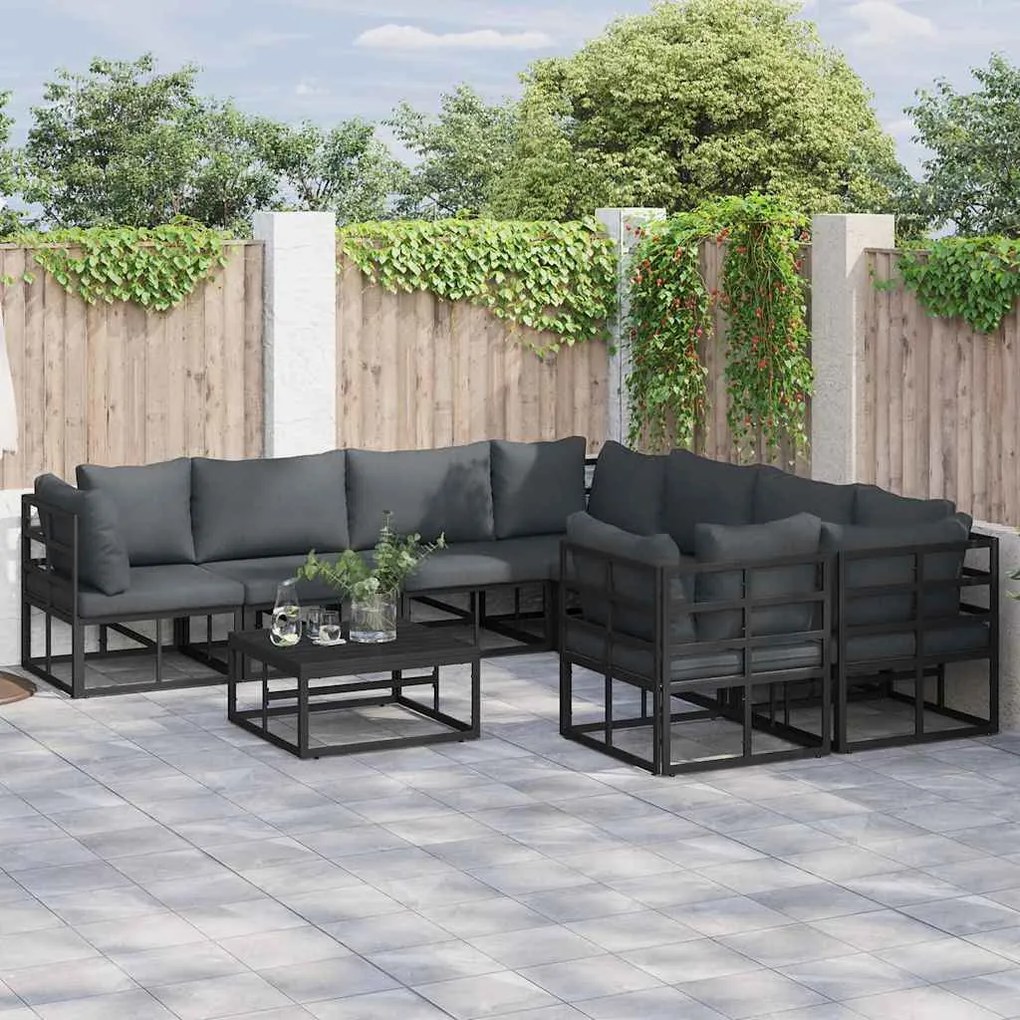 vidaXL Conjunto de Sofá de Jardim 9 pcs Preto 70 x 70 x 32 cm Alumínio