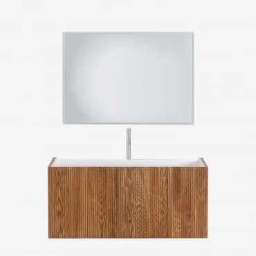 Conjunto De Móvel De Casa De Banho Suspenso 120x50 Cm Em Madeira Com Lavatório Integrado Fiore Castanho Fresno & Led Retangular - Sklum