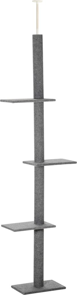 PawHut Arranhador Gatos Chão Teto Ajustável 4 Plataformas Poste Sisal Resistente Design Moderno 43x27x228-260 cm Cinza | Aosom Portugal
