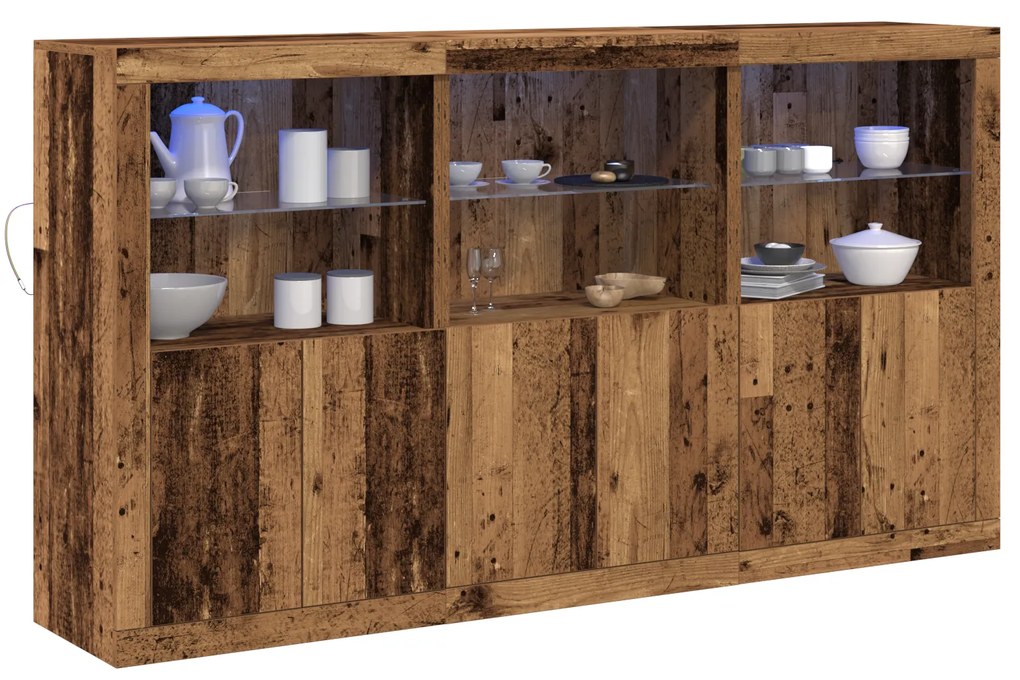 Buffet com Luzes LED Madeira Velha 181,5x37x100 cm Madeira Engenharia