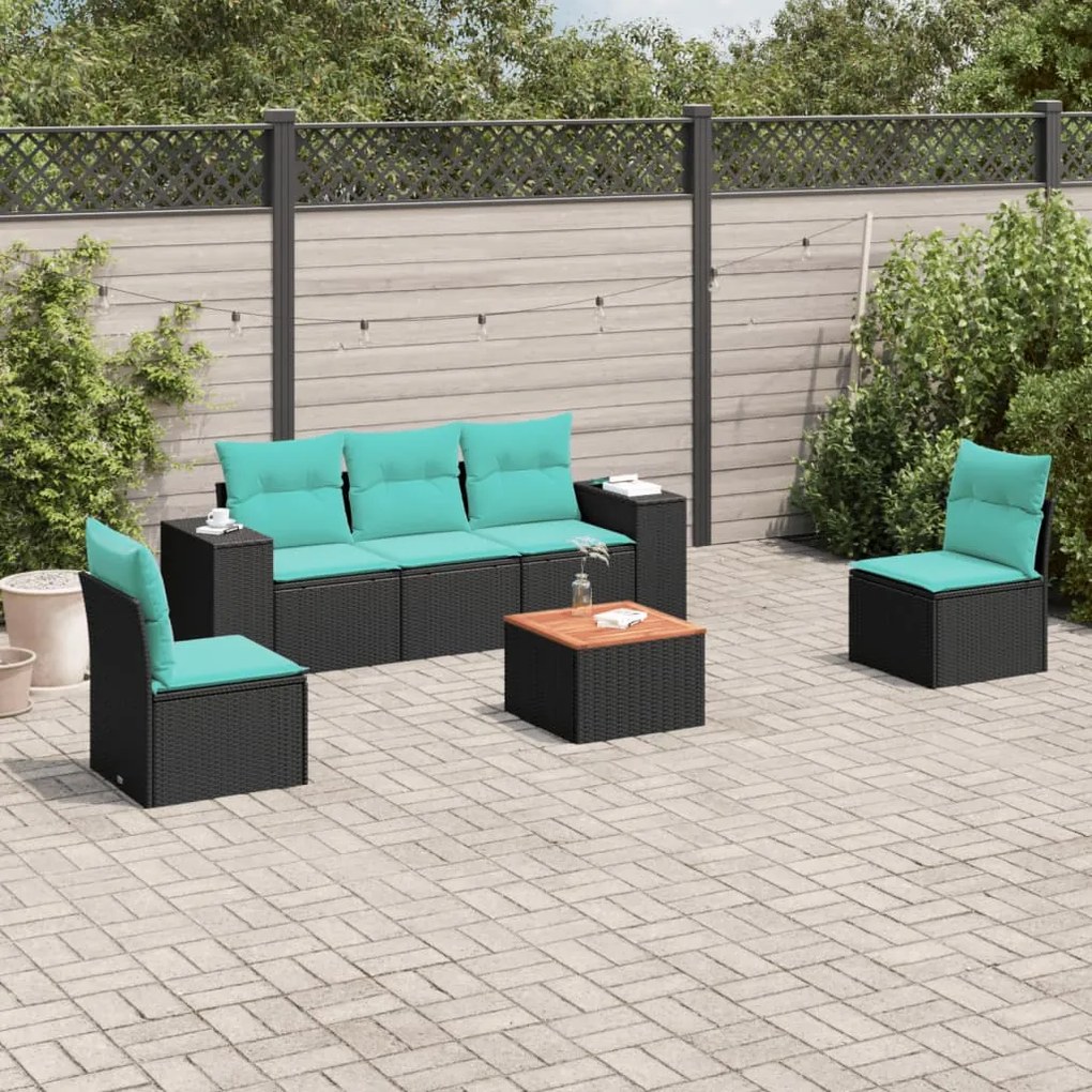 vidaXL 6 pcs conjunto de sofás p/ jardim c/ almofadões vime PE preto