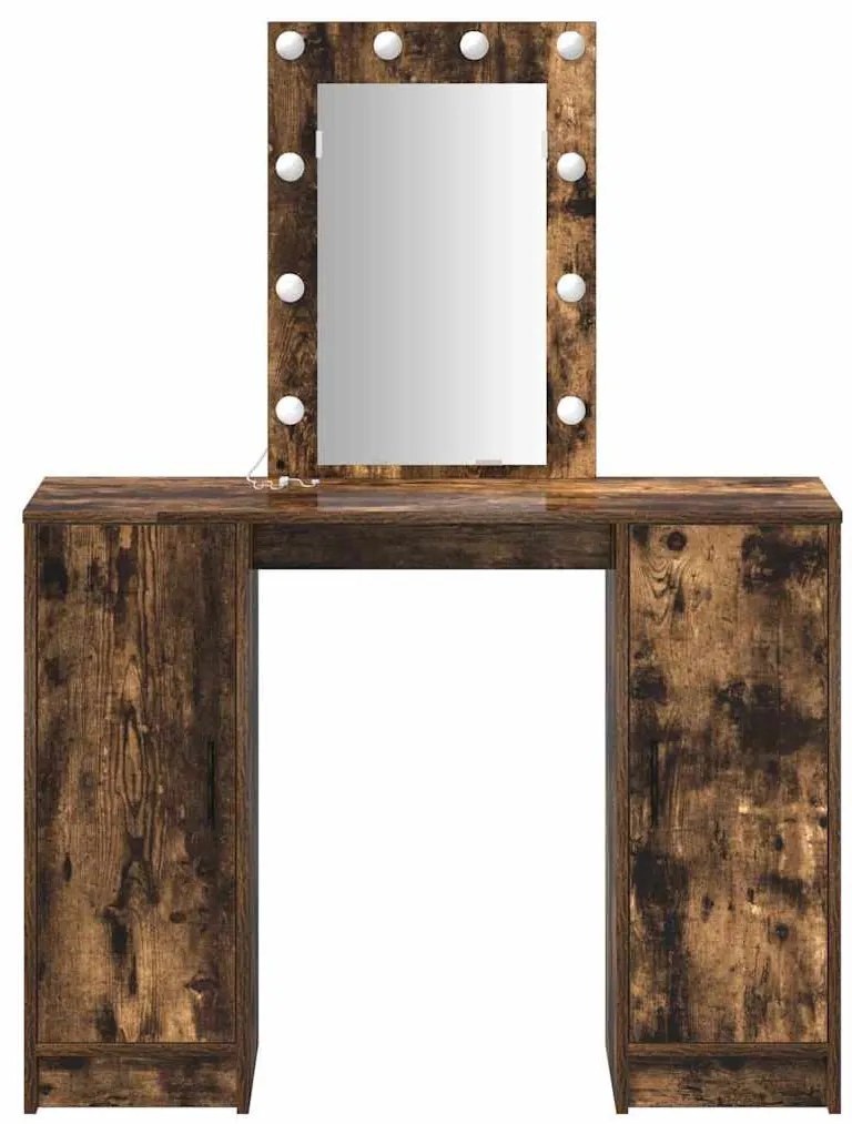 Mesa de Maquilhagem com Luzes LED Carvalho Fumado 102x33x135 cm