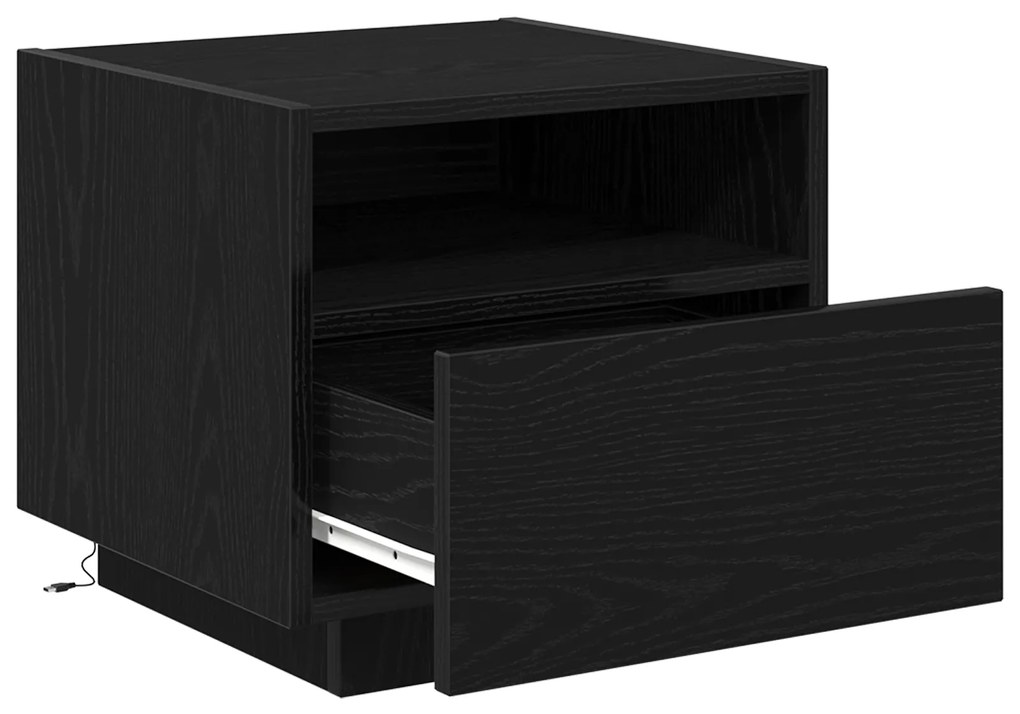 Mesa de Cabeceira vidaXL com Luzes LED Carvalho Preto 40x39x37 cm
