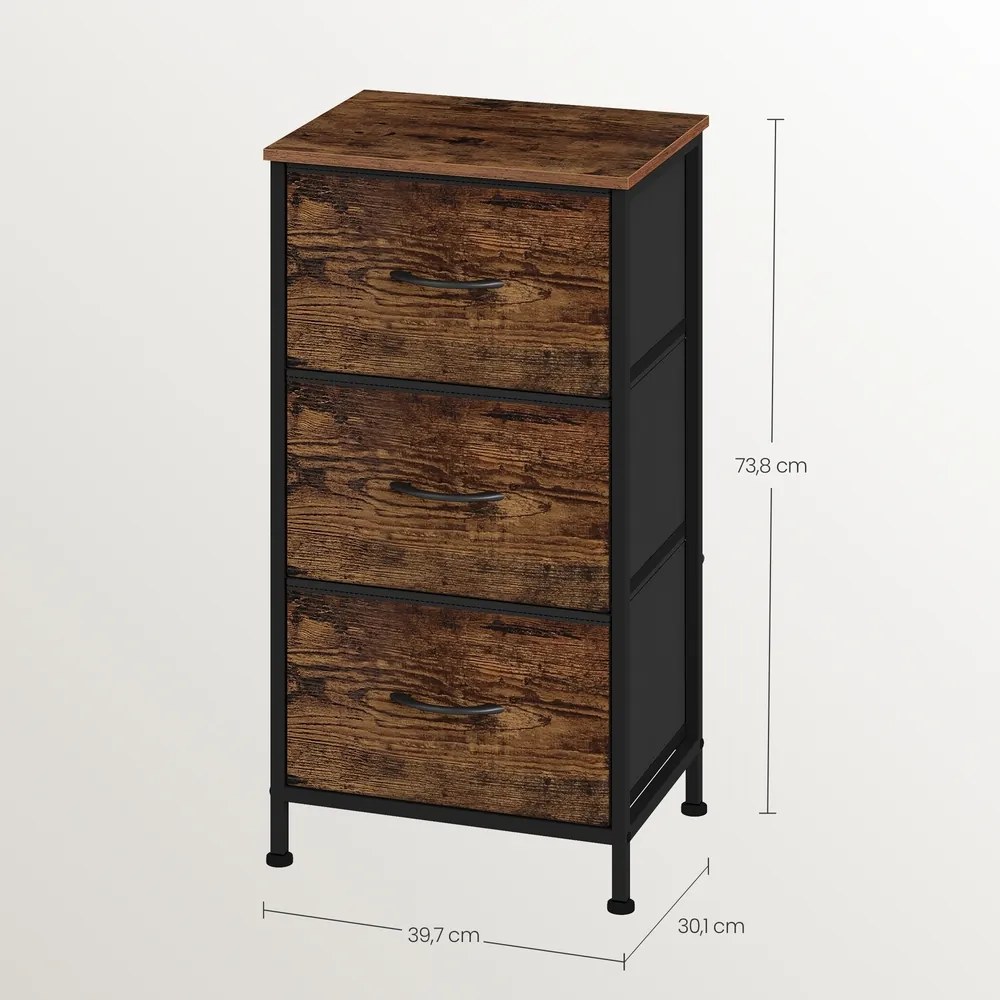 Cómoda com 3 gavetas forradas a tecido 30 x 39,6 x 73,7 cm Castanho-preto