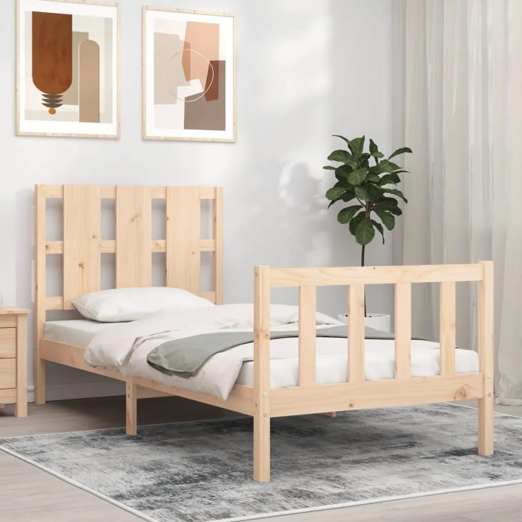 Estrutura de cama com cabeceira 90x190 cm madeira maciça