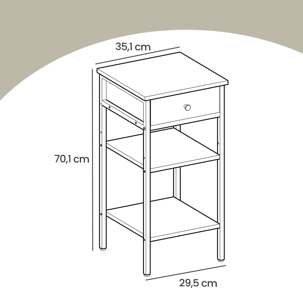 Mesa de cabeceira, mesa auxiliar, gaveta e compartimentos abertos 35,1 x 35,1 x 70,1 cm branco