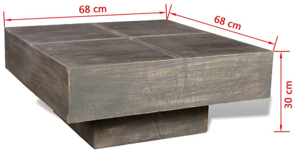 Mesa de centro quadrada em madeira de mangueira castanho escuro