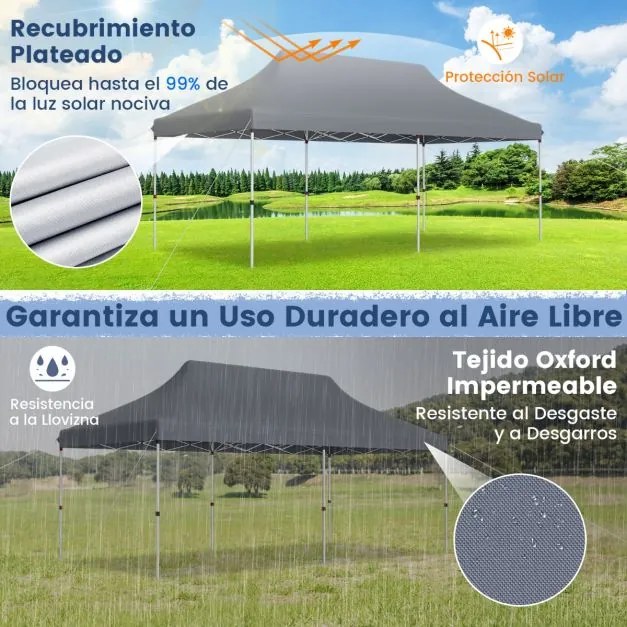 Tenda para festas, eventos jardim dobrável impermeável de 3 x 6 m com bolsa de transporte Proteção solar Tenda resistente Cinzento