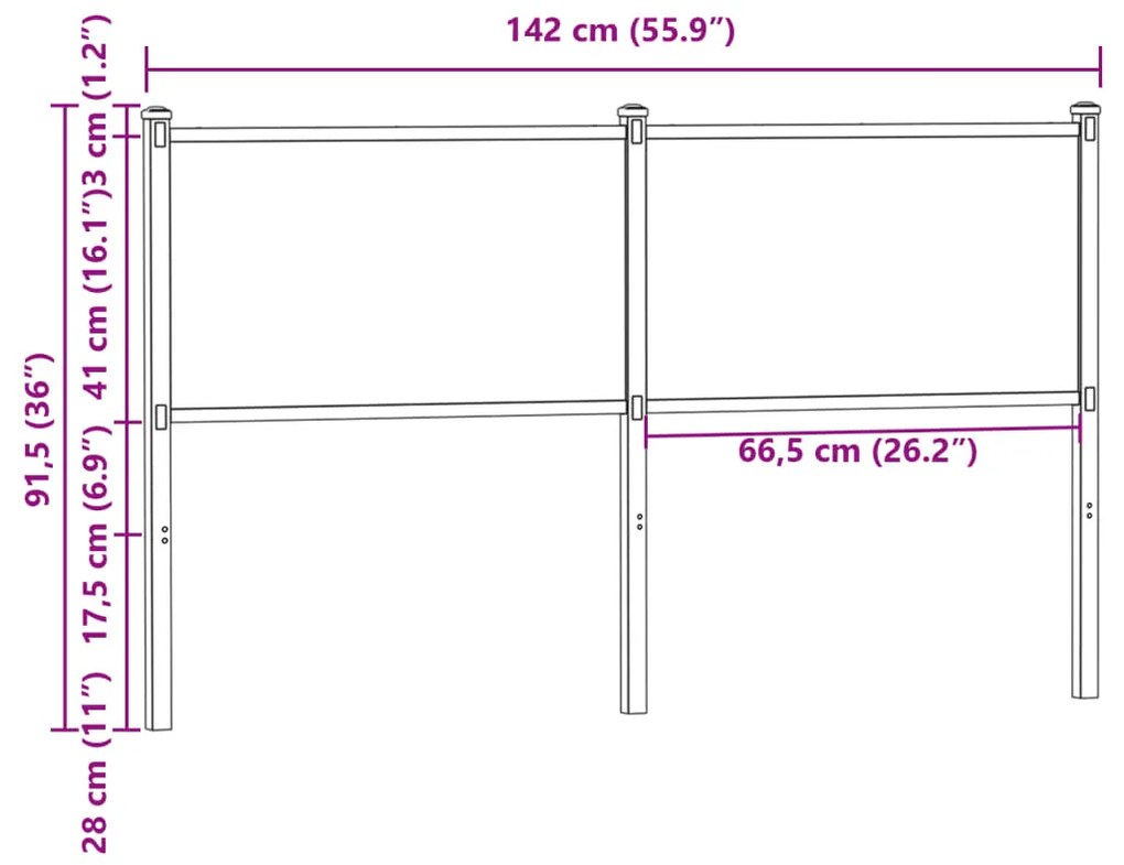 Cabeceira de cama 135cm derivados madeira/aço carvalho castanho