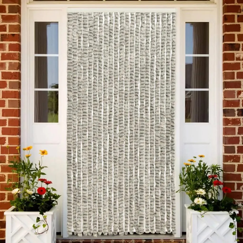 325454 vidaXL Cortina anti-insetos 56x185 cm chenille cinzento claro e escuro