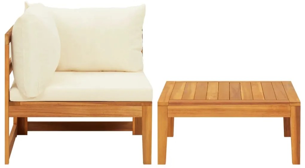 2 pcs conj. lounge de jardim c/ almofadões branco nata acácia