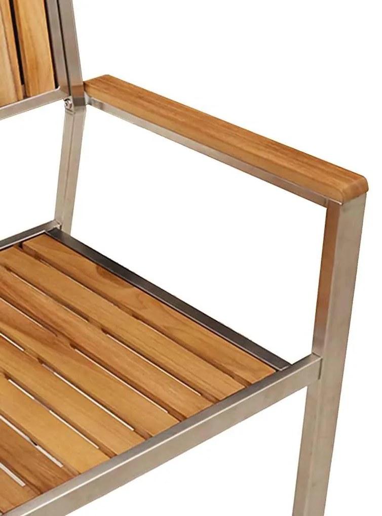 Cadeiras de Jardim Empilháveis 4 pcs Madeira Sólida de Teca e Aço Inox