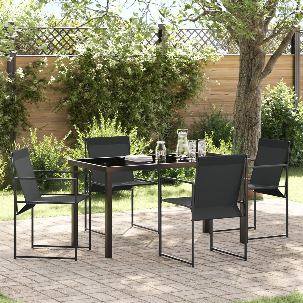 vidaXL Conjunto de Jantar de 5 Peças para Jardim Preto Textilene e Aço