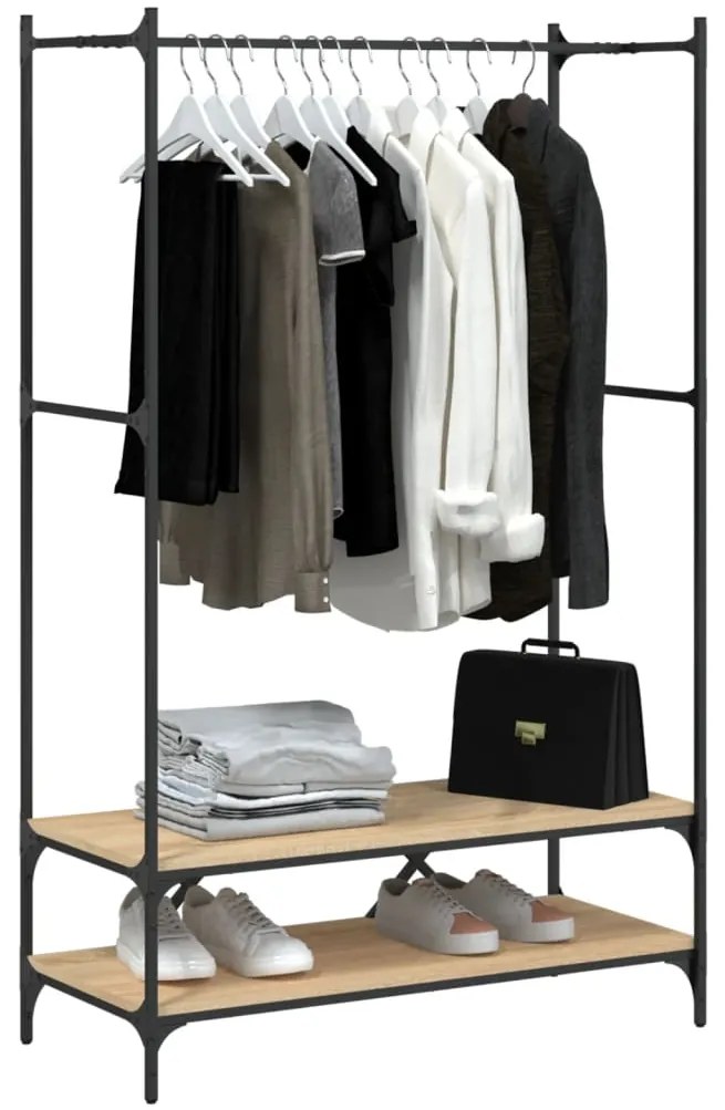 Charriot/Suporte p/ roupas c/ prateleiras deriv. madeira carvalho sono