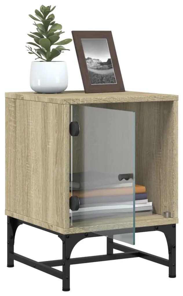 Mesa de cabeceira c/ porta de vidro 35x37x50 cm carvalho sonoma