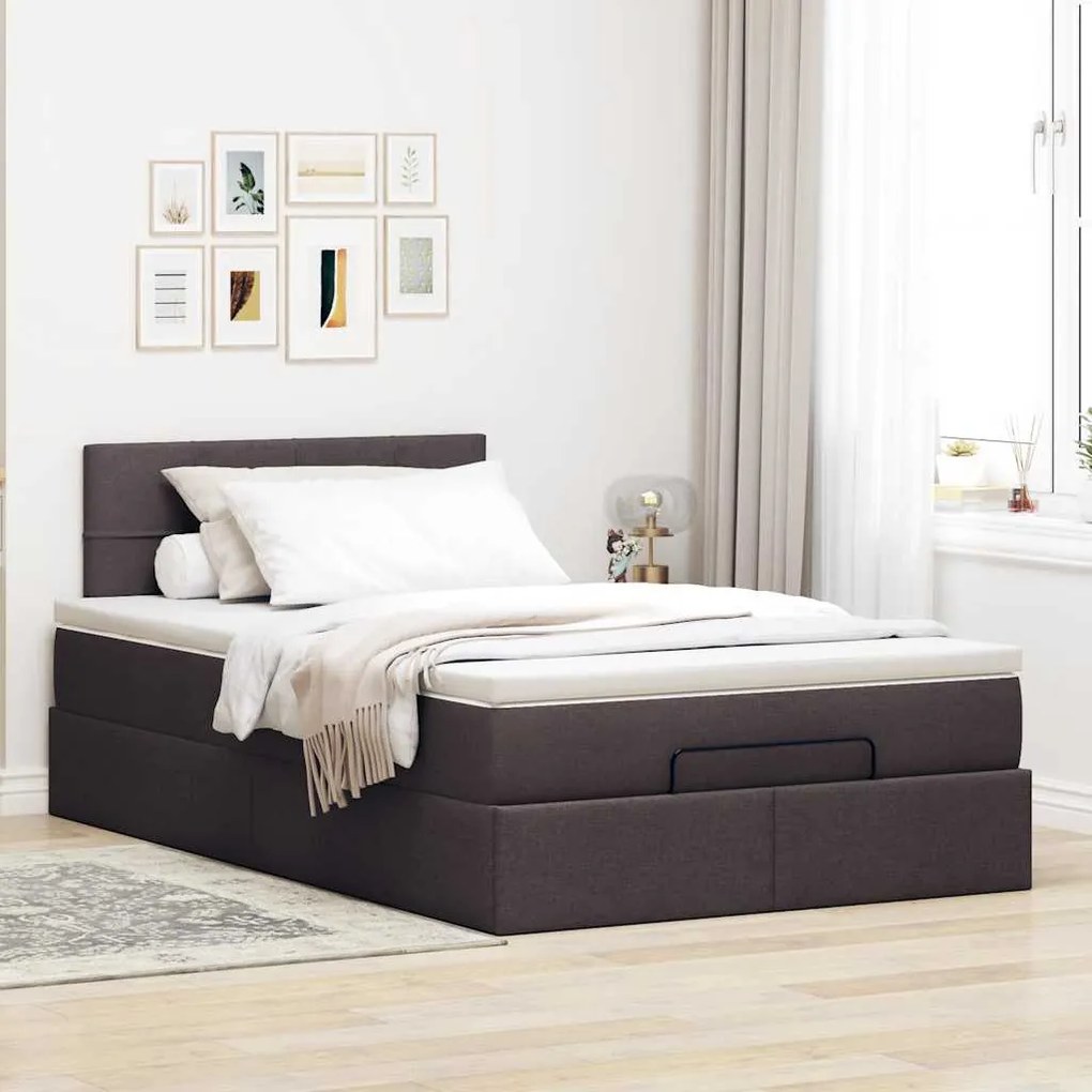 Estrutura de cama otomana com colchão 120x190cm castanho escuro