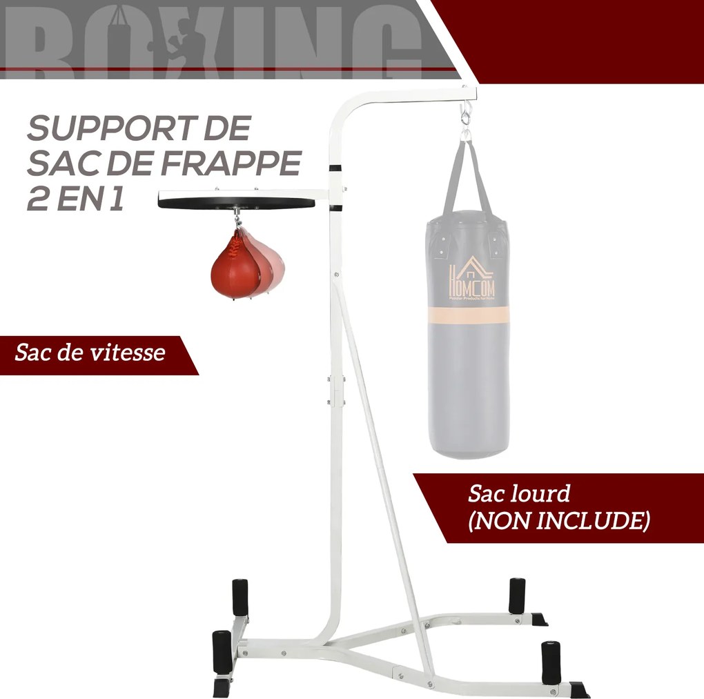 Suporte para saco de boxe (NÃO INCLUÍDO) com base autônoma 2 em 1 e saco de velocidade 156 x 115 x 224 cm branco