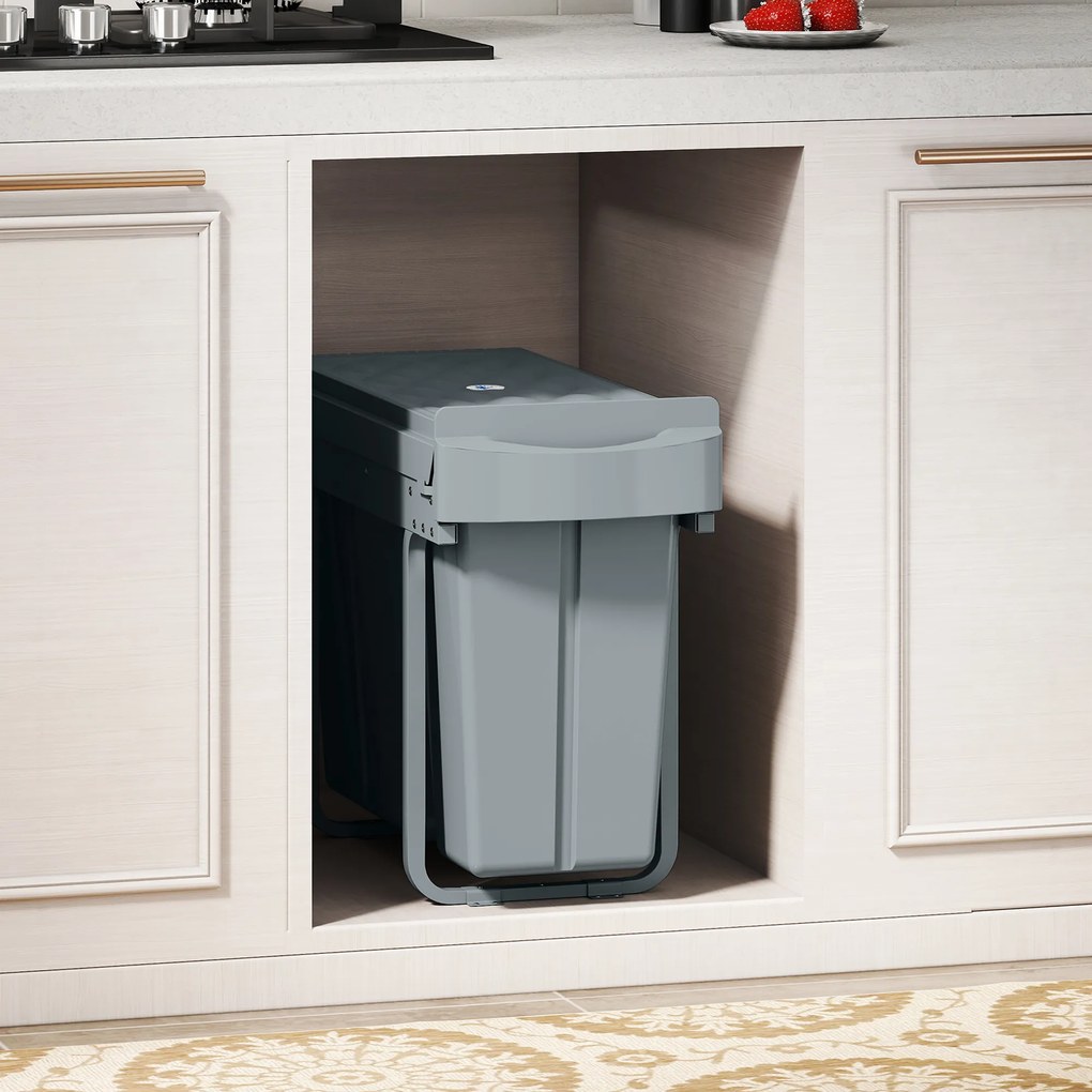 Balde do Lixo de Cozinha com 2 Contentores de Reciclagem Extraíveis 20L+10L 52x26x40,8 cm Cinzento