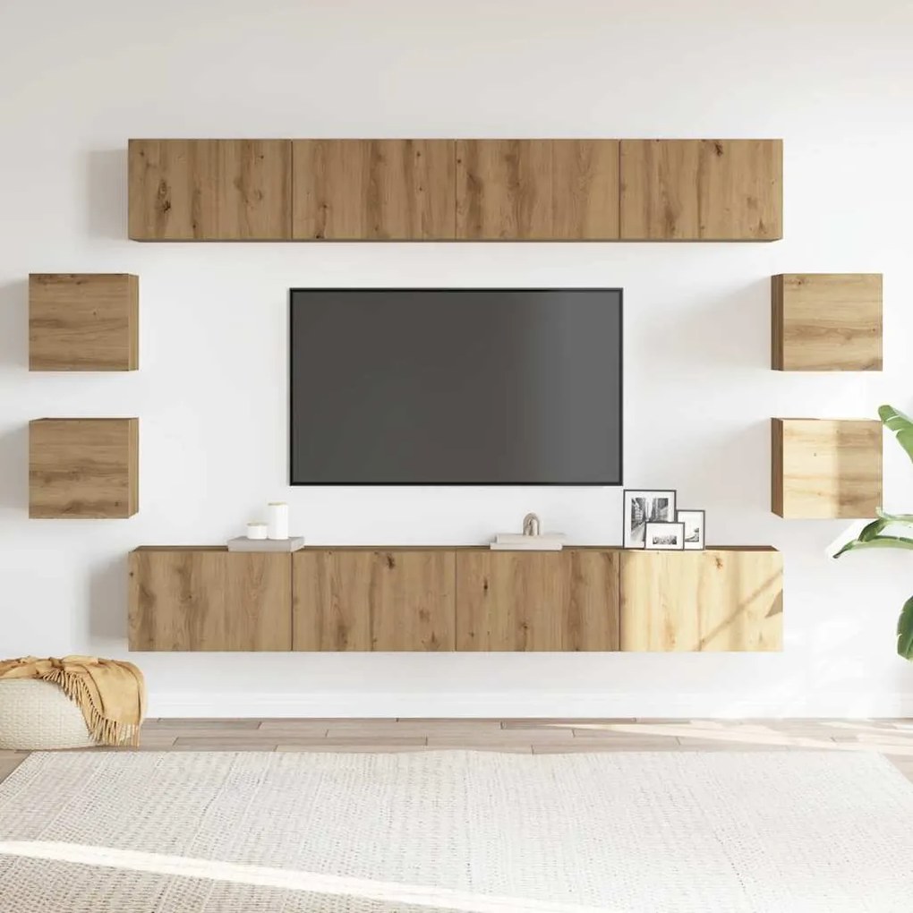 Conjunto de armário TV parede 8 pcs madeira carvalho artisiano