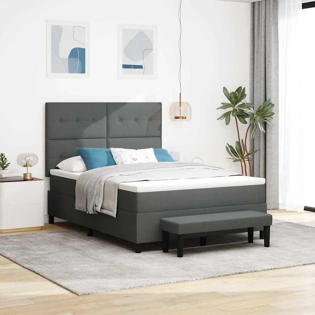 vidaXL Cama Box com colchão Cinza Escuro 140 x 200 cm tecido