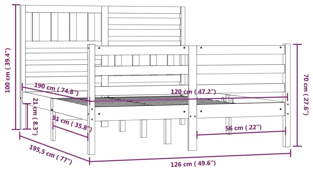Estrutura cama pequena casal 120x190 cm pinho maciço branco