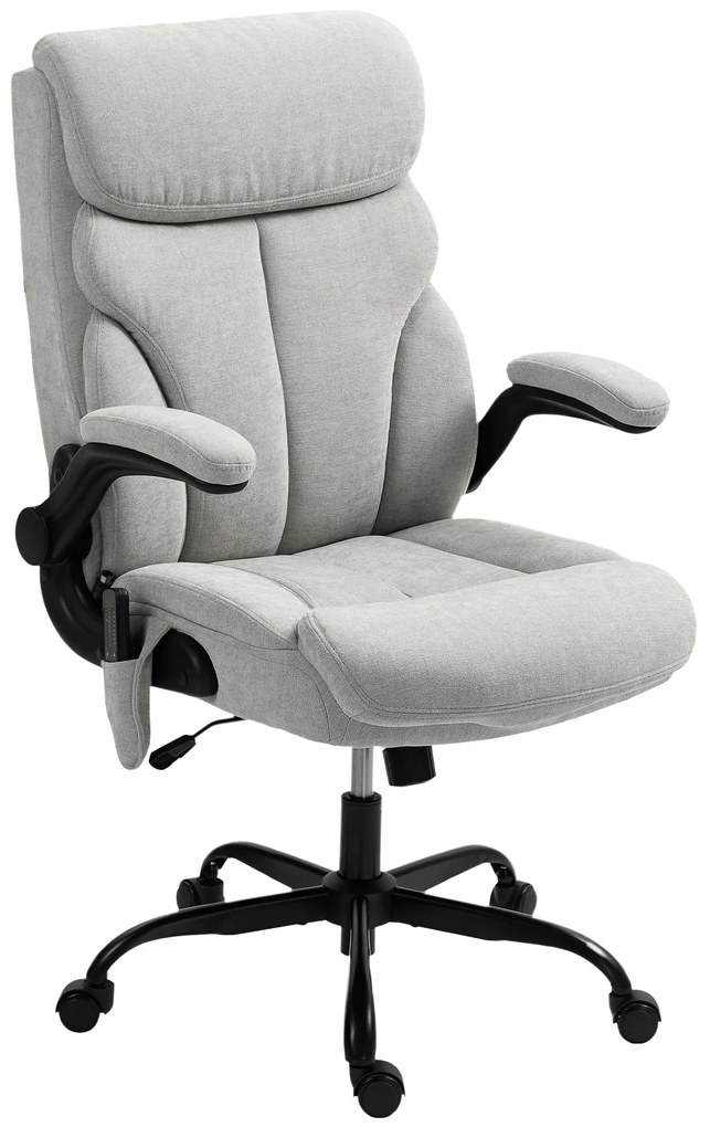 HOMCOM Cadeira de Escritório com Massagem Aquecimento Apoios de Braços Rebatíveis e Controlo Remoto 66x67x113-121 cm Cinzento