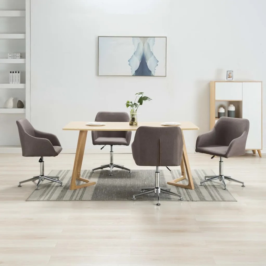 vidaXL Cadeiras de jantar giratórias 4 pcs tecido cinzento-acastanhado