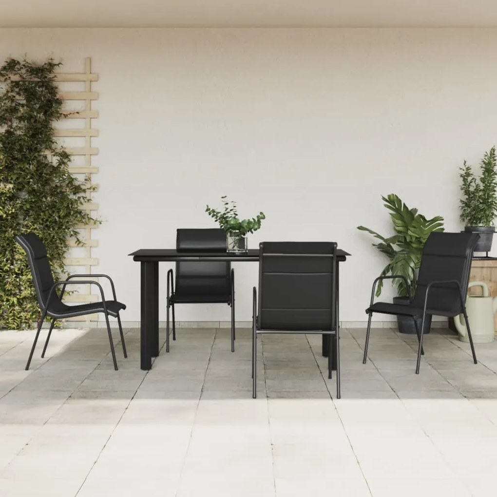 5 pcs conjunto de jantar para jardim aço e textilene preto