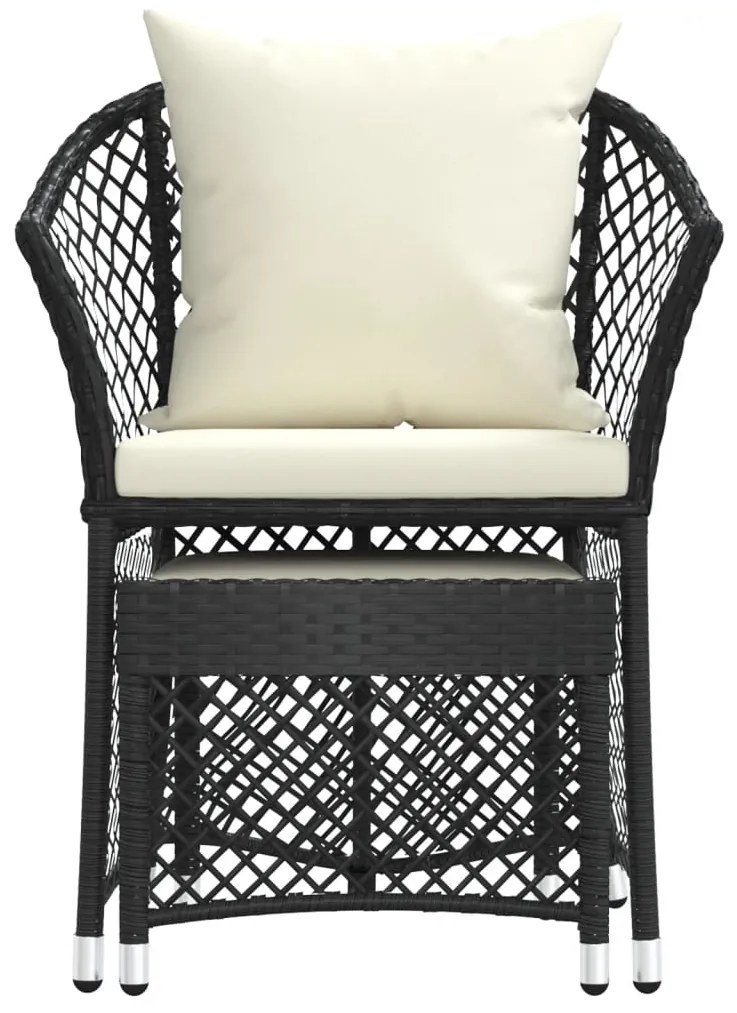 2 pcs conjunto lounge de jardim c/ almofadões vime PE preto