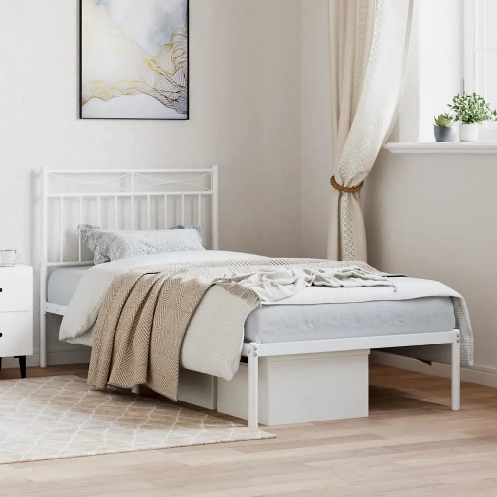 Estrutura de cama com cabeceira 90x190 cm metal branco