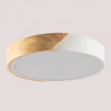 Plafon De Teto Led Redondo Em Ferro Jan Branco - Castanho Madeira & Ø30 Cm - Sklum