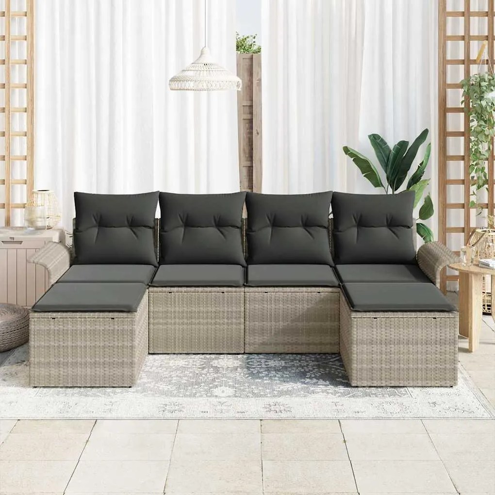 Conjunto de Sofá de Jardim vidaXL 6 Peças com Almofadas Rattan Sintéti