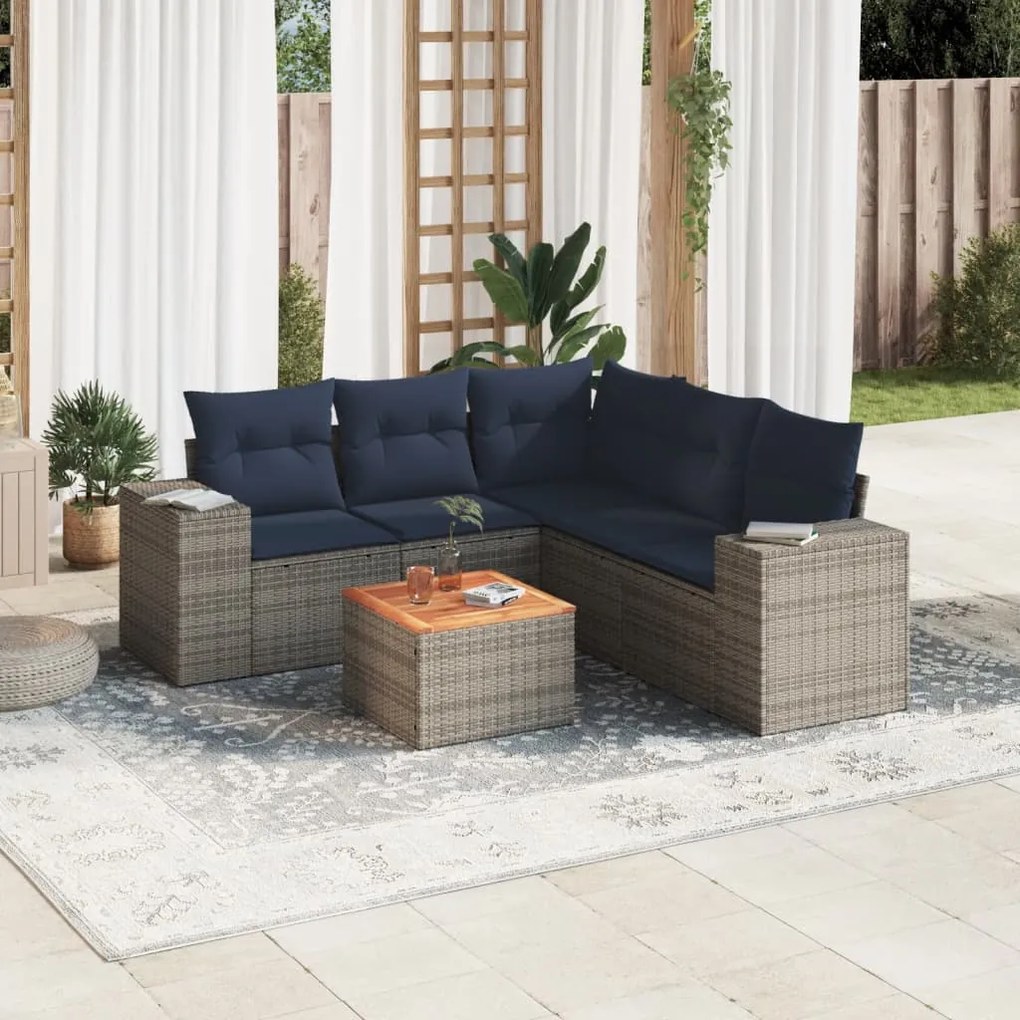 vidaXL 6 pcs conjunto sofás p/ jardim c/ almofadões vime PE cinzento