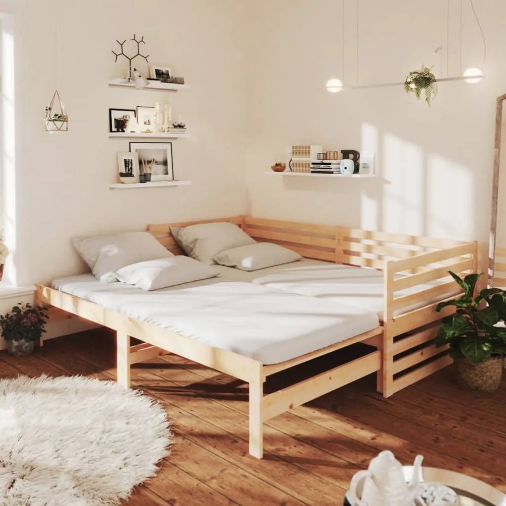 vidaXL Sofá-cama de puxar 2x(90x200) cm pinho maciço