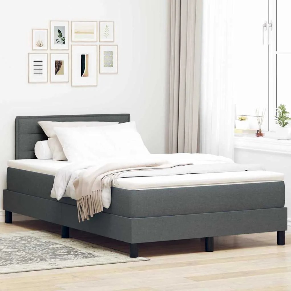 Cama Box Spring com Colchão e LED Cinza Escuro 120x200 cm Tecido