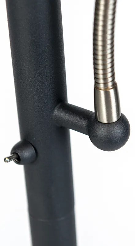 Candeeiro de Pé Clássico Preto com Abajur Preto e Luz de Leitura - Retro Clássico / Antigo