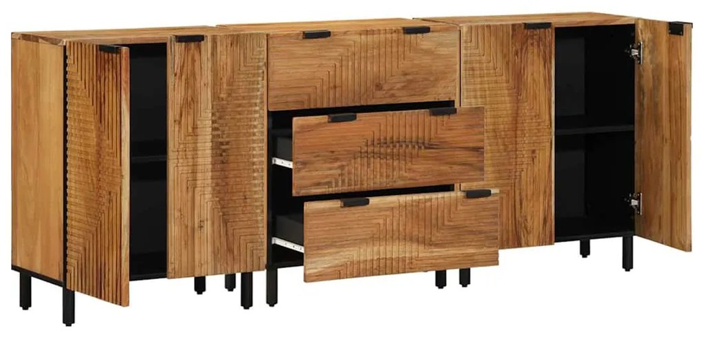 Armários de Lado em 3 Peças Castanho 60x33x75 cm Madeira Sólida de Acá