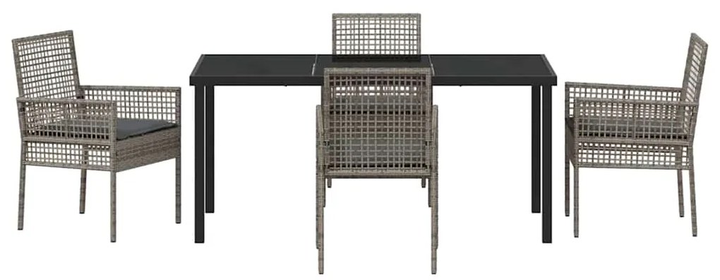 Conjunto de Jantar de 5 Peças com Almofadas Cinza Rattan PE