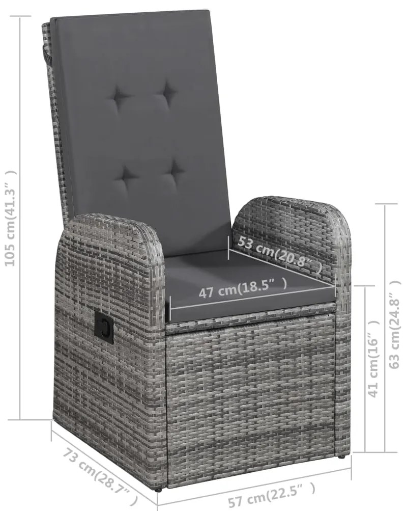 3 pcs conjunto de jantar para jardim cinzento