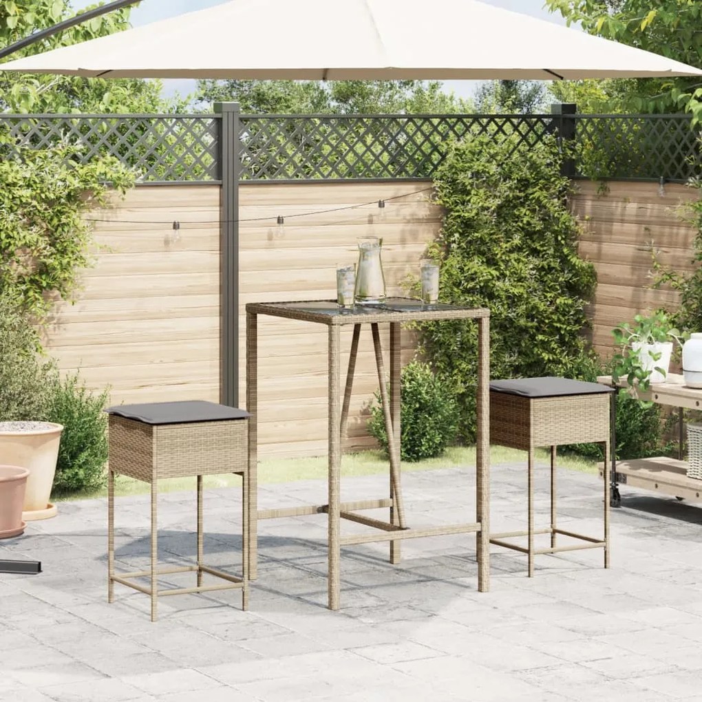 Bancos de bar com almofadões para jardim 2 pcs vime PE bege